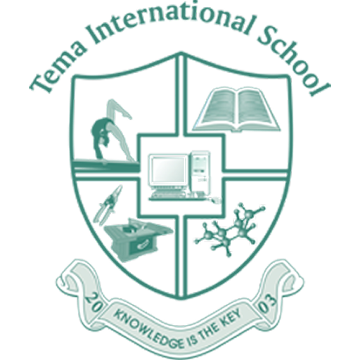 Tema International School (TIS) crest representing Academics, Service, Culture, and Sport.